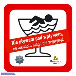Plakat przedstawia informację, że nie pływamy po alkoholu